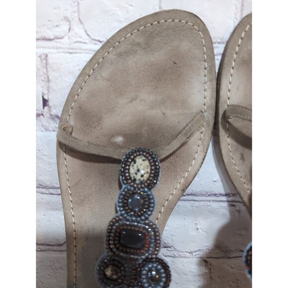 Sigerson Morrison Tan Suede Beaded Stone Sandals Ankle Straps Gladiator Size 9 - Picture 2 of 15